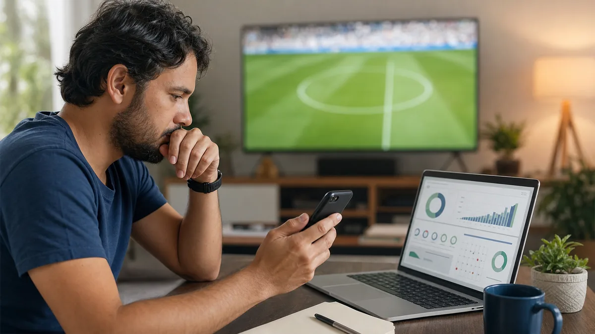 Pessoa analisando gastos com apostas durante a Copa do Mundo em um painel financeiro