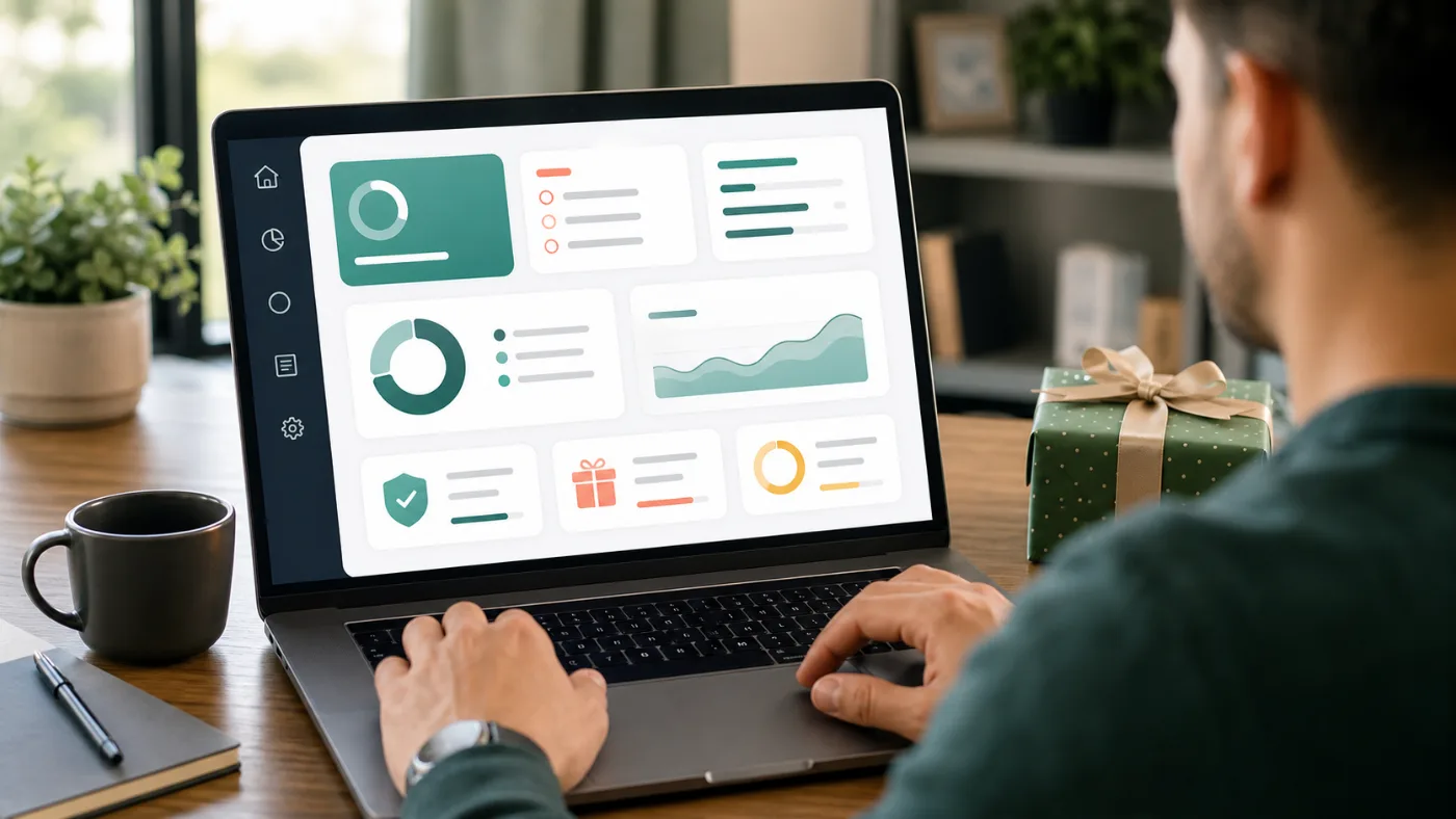 Painel financeiro mostrando contas, despesas essenciais e limite disponível para presente