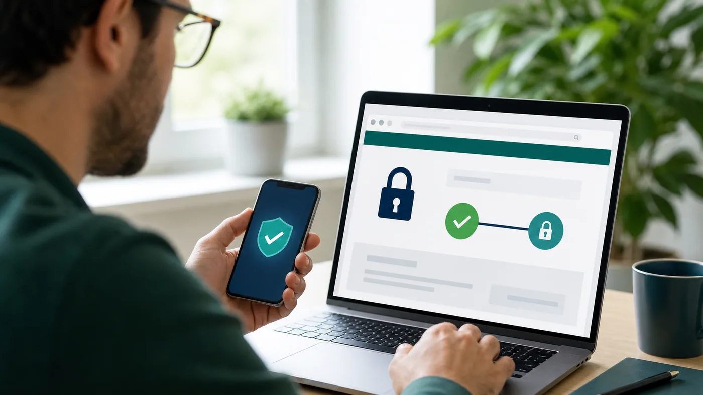 Pessoa conferindo endereço oficial e verificação em duas etapas
