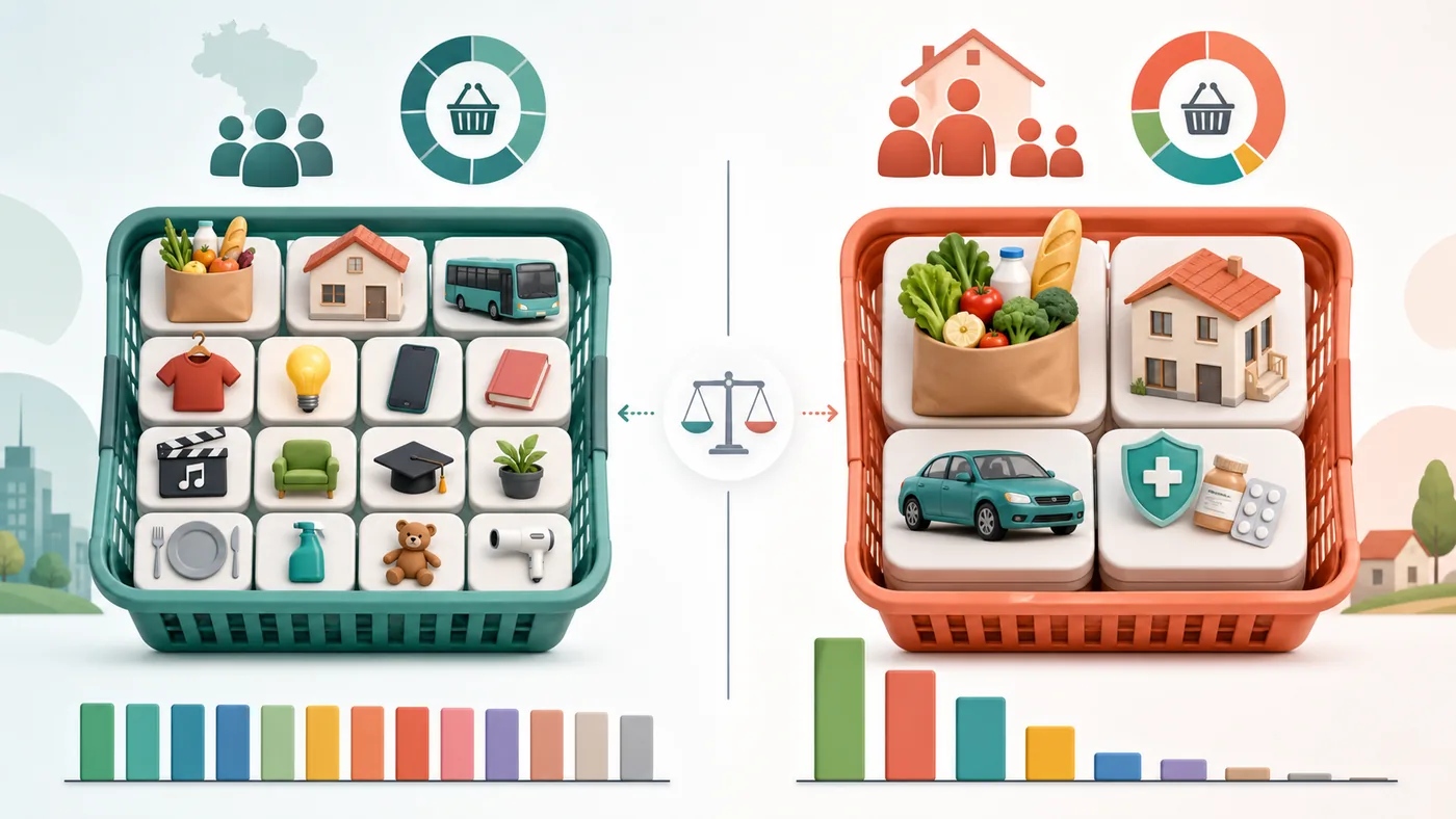 Comparação visual entre inflação média e variação de gastos de uma família