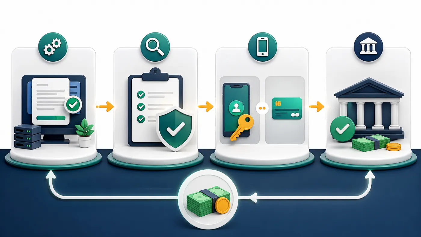 Fluxo visual com processamento, malha fiscal, Pix e dados bancários da restituição